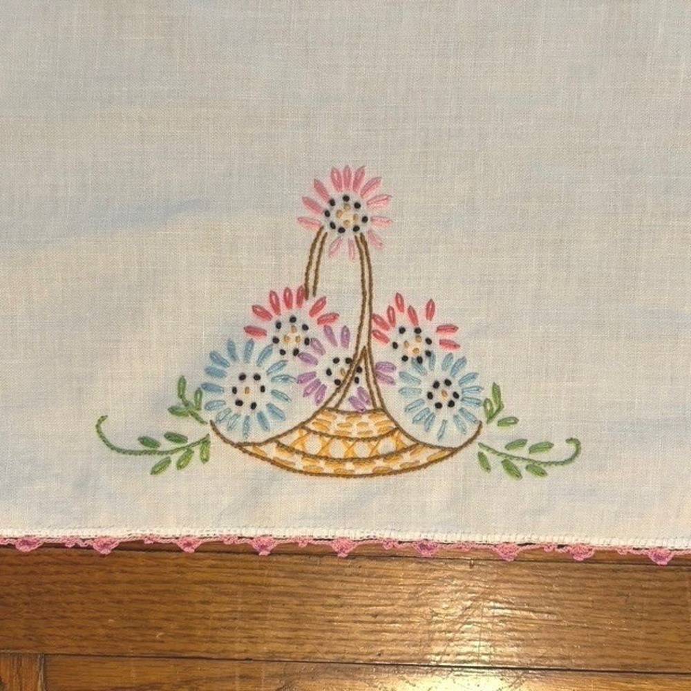 Vintage Pastel Rainbow Crochet Doilies Embroidered Runner 5pc Set